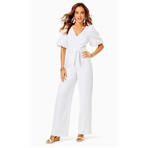 Lilly Pulitzer Kirrabelle White Jacquard Jumpsuit 2 Party V-Neck Resort Wear